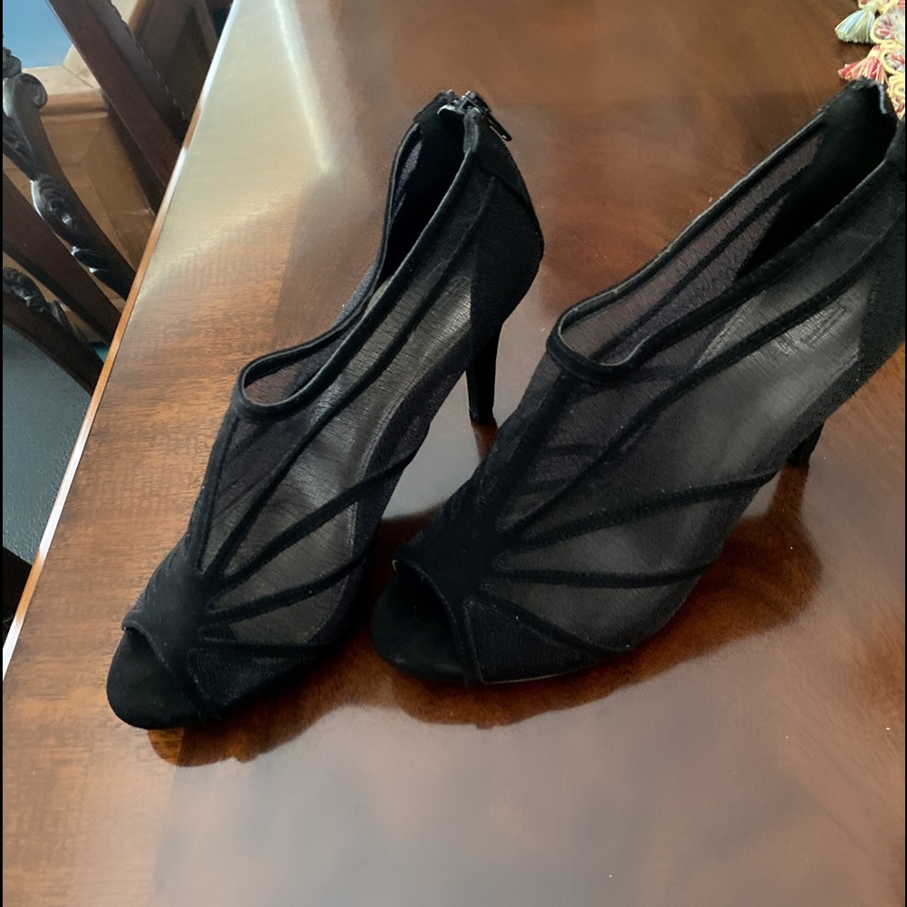 Black sheer ankle heels 7.5